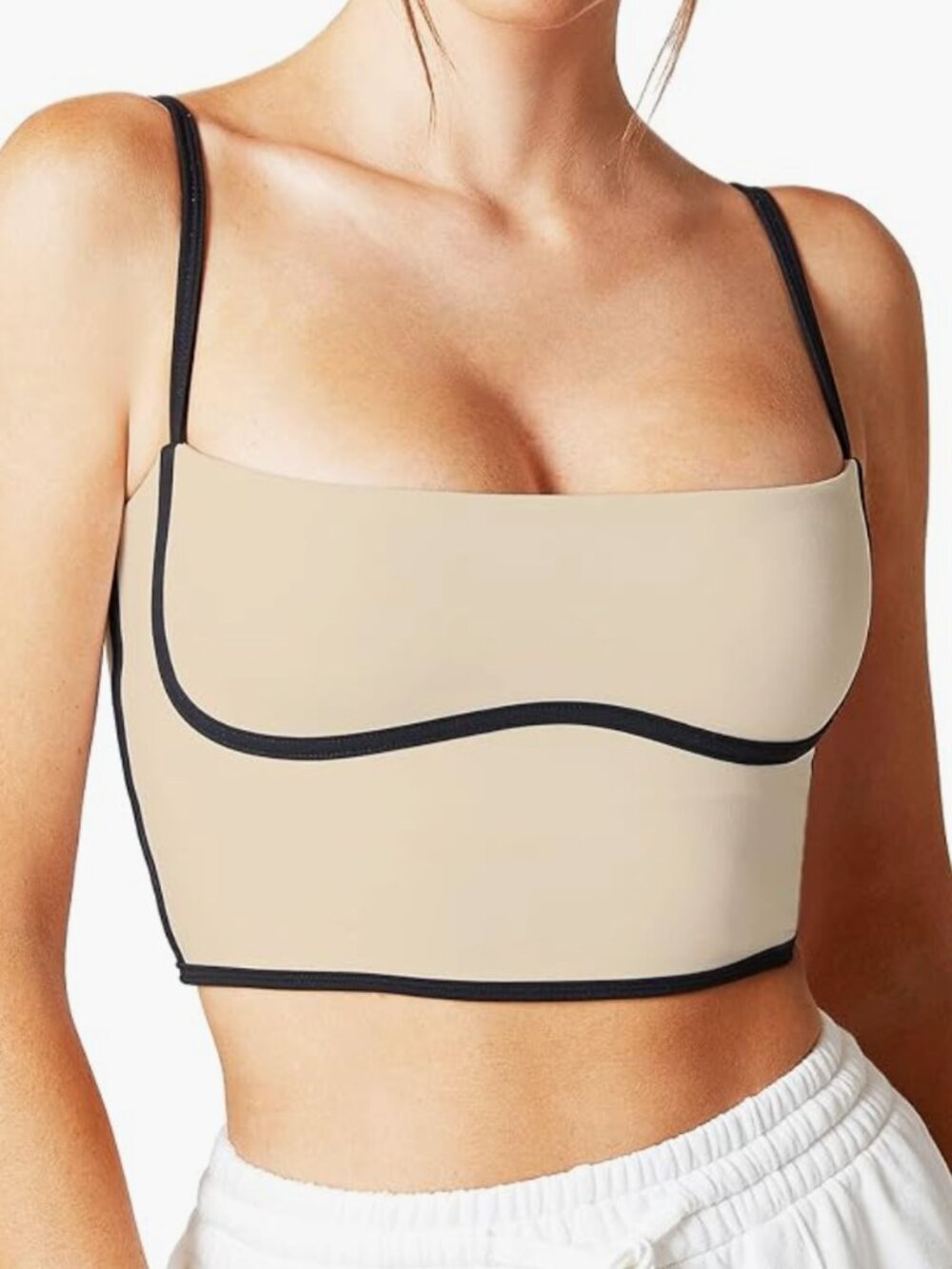 Spaghetti Strap Sports Workout Bra Cropped Tank Square Neck